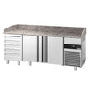 Commercial Pizza Prep Counter - Granite Top PREMIUM - 2100x800mm - with 2 doors & 5 drawers