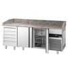 Commercial Pizza Prep Counter - Granite Top PREMIUM - 2100x800mm - with 2 doors & 5 drawers