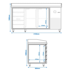 Stół chłodniczy do pizzy PREMIUM - 2100x800 mm - z 2 drzwiami & 5 szufladami