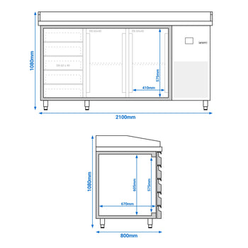 Stół chłodniczy do pizzy PREMIUM - 2100x800 mm - z 2 drzwiami & 5 szufladami - Prime Gastro