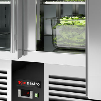 Stół chłodniczy do pizzy PREMIUM - 1400x700 mm - z 3 szklanymi drzwiami - Prime Gastro