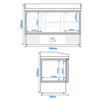 Stół chłodniczy do pizzy PREMIUM - 1400x700 mm - 1 drzwi & 4 szuflady - Prime Gastro
