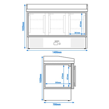 Stół chłodniczy do pizzy ECO - 1400x700 mm - z 3 szklanymi drzwiami - Prime Gastro