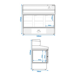 Stół chłodniczy do pizzy PREMIUM - 1400x700mm - z 6 szufladami 1/2 - włącznie z witryną chłodniczą nadstawną GN 1/4