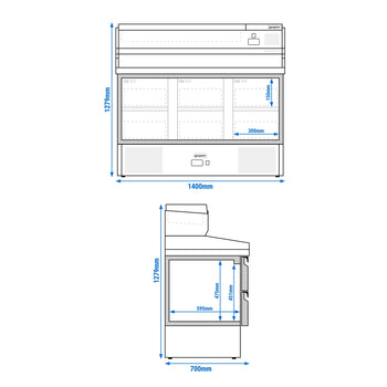 Stół chłodniczy do pizzy PREMIUM - 1400x700mm - z 6 szufladami 1/2 - włącznie z witryną chłodniczą nadstawną GN 1/4 - Prime Gastro