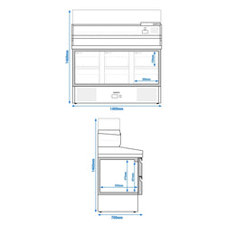 Stół chłodniczy do pizzy ECO - 1400x700mm - z 6 szufladami 1/2 - włącznie z witryną chłodniczą GN 1/4