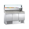 Commercial Pizza Prep Counter - Granite Top ECO - 1400x700mm - with 3 doors - incl. refrigerated topping unit with glass sneeze guard LED - 6x GN 1/4