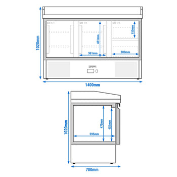 Stół chłodniczy do pizzy PREMIUM - 1400x700 mm - 2 drzwi & 2 szuflady - Prime Gastro