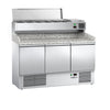 Stół chłodniczy do pizzy ECO – 1400 x 700 mm – z 3 drzwiami – z witryną nadstawną chłodniczą na 6x GN 1/4 z pokrywą ze stali nierdzewnej