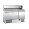 Stół chłodniczy do pizzy ECO – 1400 x 700 mm – z 3 drzwiami – z witryną nadstawną chłodniczą na 6x GN 1/4 z pokrywą ze stali nierdzewnej
