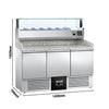 Commercial Pizza Prep Counter - Granite Top PREMIUM - 1400x700mm - with 3 doors - incl. refrigerated topping unit with glass sneeze guard LED - 6x GN 1/4