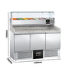 Commercial Pizza Prep Counter - Granite Top PREMIUM - 1400x700mm - with 3 doors - incl. refrigerated topping unit with glass sneeze guard - 6x GN 1/4