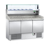 Commercial Pizza Prep Counter - Granite Top ECO - 1400x700mm - with 3 doors - incl. refrigerated topping unit with glass sneeze guard LED - 6x GN 1/4