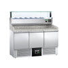 Commercial Pizza Prep Counter - Granite Top PREMIUM - 1400x700mm - with 3 doors - incl. refrigerated topping unit with glass sneeze guard LED - 6x GN 1/4