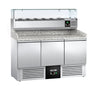 Commercial Pizza Prep Counter - Granite Top PREMIUM - 1400x700mm - with 3 doors - incl. refrigerated topping unit with glass sneeze guard - 6x GN 1/4