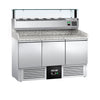 Commercial Pizza Prep Counter - Granite Top PREMIUM - 1400x700mm - with 3 doors - incl. refrigerated topping unit with glass sneeze guard LED - 6x GN 1/4