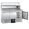 Commercial Pizza Prep Counter - Granite Top PREMIUM - 1400x700mm - with 3 doors - incl. refrigerated topping unit with glass sneeze guard - 6x GN 1/4