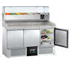 Commercial Pizza Prep Counter - Granite Top PREMIUM - 1400x700mm - with 3 doors - incl. refrigerated topping unit with glass sneeze guard - 6x GN 1/4
