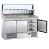 Commercial Pizza Prep Counter - Granite Top ECO - 1400x700mm - with 3 doors - incl. refrigerated topping unit with glass sneeze guard LED - 6x GN 1/4