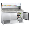 Commercial Pizza Prep Counter - Granite Top ECO - 1400x700mm - with 3 doors - incl. refrigerated topping unit with glass sneeze guard LED - 6x GN 1/4