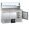 Commercial Pizza Prep Counter - Granite Top PREMIUM - 1400x700mm - with 3 doors - incl. refrigerated topping unit with glass sneeze guard LED - 6x GN 1/4