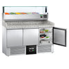 Commercial Pizza Prep Counter - Granite Top PREMIUM - 1400x700mm - with 3 doors - incl. refrigerated topping unit with glass sneeze guard LED - 6x GN 1/4