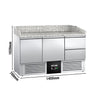 Stół chłodniczy do pizzy PREMIUM – 1400 x 700 mm – z 2 drzwiami i 2 szufladami