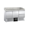 Stół chłodniczy do pizzy PREMIUM – 1400 x 700 mm – z 2 drzwiami i 2 szufladami