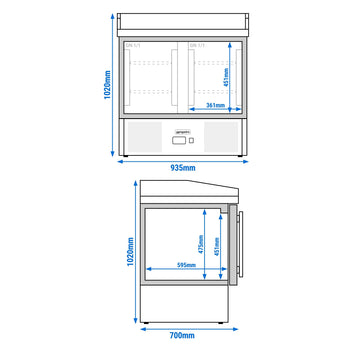 Stół chłodniczy do pizzy ECO - 935x700 mm - z 2 szklanymi drzwiami - Prime Gastro