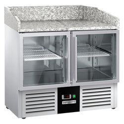 Stół chłodniczy do pizzy PREMIUM – 935 x 700 mm – z 2 drzwiami szklanymi