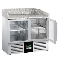 Stół chłodniczy do pizzy PREMIUM – 935 x 700 mm – z 2 drzwiami szklanymi