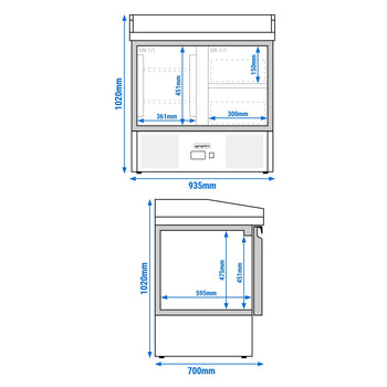 Stół chłodniczy do pizzy ECO - 935x700 mm - z 1 drzwiami & 2 szufladami - Prime Gastro