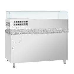 Stół chłodniczy do pizzy Premium PLUS – 1490 x 700 mm – z 4 szufladami – wraz z witryną chłodniczą – 6 x GN 1/4