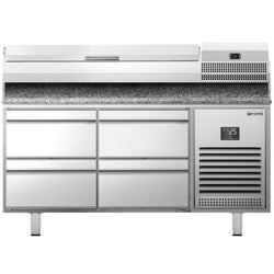 Stół chłodniczy do pizzy PREMIUM PLUS - 1490x700mm - z blatem granitowym - 4 szuflady - z nadstawką chłodniczą - 6x GN 1/4
