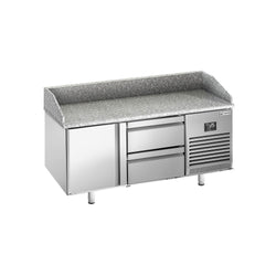 Stół chłodniczy do pizzy PREMIUM PLUS - 1490x700mm - z blatem granitowym - 1‑drzwiowy, 2 szuflady