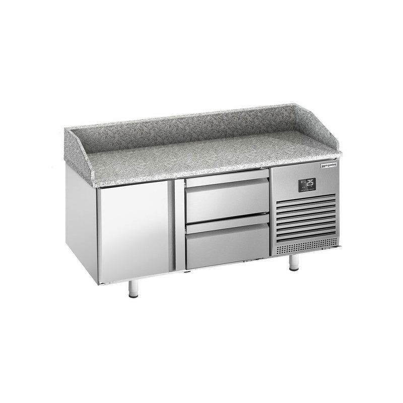 Stół chłodniczy do pizzy PREMIUM PLUS - 1490x700mm - z blatem granitowym - 1‑drzwiowy, 2 szuflady