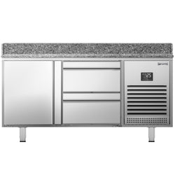Stół chłodniczy do pizzy PREMIUM PLUS - 1490x700mm - z blatem granitowym - 1‑drzwiowy, 2 szuflady
