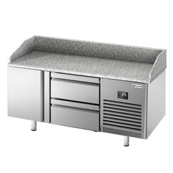 Stół chłodniczy do pizzy PREMIUM PLUS - 1490x700mm - z blatem granitowym - 1‑drzwiowy, 2 szuflady
