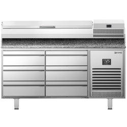 Stół chłodniczy do pizzy PREMIUM PLUS - 1490x700mm - z blatem granitowym - 6 szuflad - z nadstawką chłodniczą - 6x GN 1/4