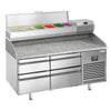 Stół chłodniczy do pizzy PREMIUM PLUS - 1490x700mm - z blatem granitowym - 4 szuflady - z nadstawką chłodniczą - 6x GN 1/4