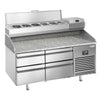 Stół chłodniczy do pizzy PREMIUM PLUS - 1490x700mm - z blatem granitowym - 4 szuflady - z nadstawką chłodniczą - 6x GN 1/4
