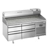 Stół chłodniczy do pizzy PREMIUM PLUS - 1490x700mm - z blatem granitowym - 4 szuflady - z nadstawką chłodniczą - 6x GN 1/4