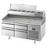 Stół chłodniczy do pizzy PREMIUM PLUS - 1490x700mm - z blatem granitowym - 4 szuflady - z nadstawką chłodniczą - 6x GN 1/4