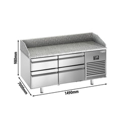 Stół chłodniczy do pizzy PREMIUM PLUS - 1490x700mm - z blatem granitowym - 4 szuflady