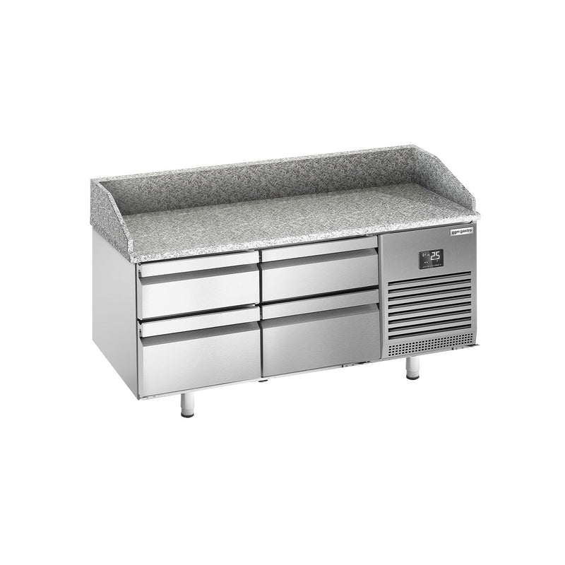 Stół chłodniczy do pizzy PREMIUM PLUS - 1490x700mm - z blatem granitowym - 4 szuflady