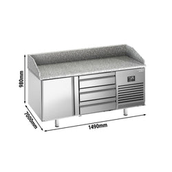 Stół chłodniczy do pizzy PREMIUM PLUS - 1490x700mm - z blatem granitowym - 1‑drzwiowy, 3 szuflady