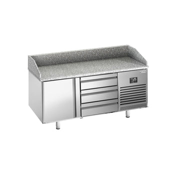 Stół chłodniczy do pizzy PREMIUM PLUS - 1490x700mm - z blatem granitowym - 1‑drzwiowy, 3 szuflady