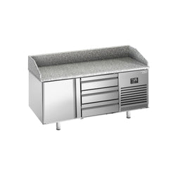 Stół chłodniczy do pizzy PREMIUM PLUS - 1490x700mm - z blatem granitowym - 1‑drzwiowy, 3 szuflady