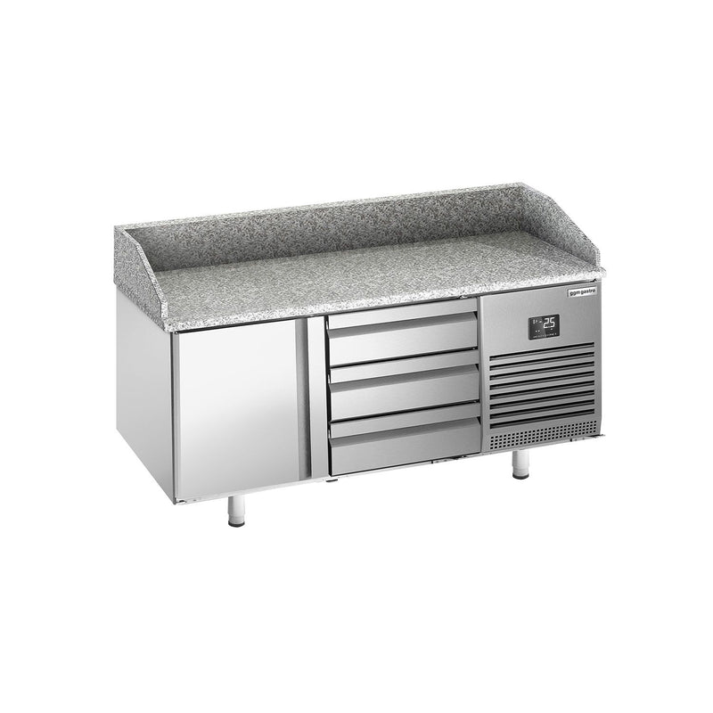 Stół chłodniczy do pizzy PREMIUM PLUS - 1490x700mm - z blatem granitowym - 1‑drzwiowy, 3 szuflady