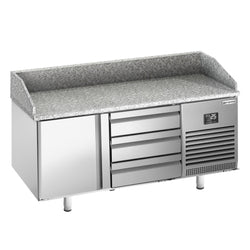 Stół chłodniczy do pizzy PREMIUM PLUS - 1490x700mm - z blatem granitowym - 1‑drzwiowy, 3 szuflady